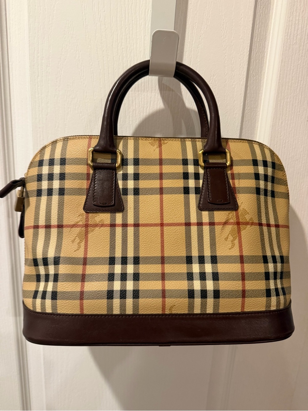 Burberry Vintage Check Tote with Dark Brown Leather Trim